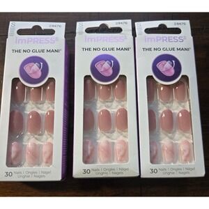 imPRESS The No Glue Mani Press-On Nails Short 20476 Pink Marble 3 Pack 90ct